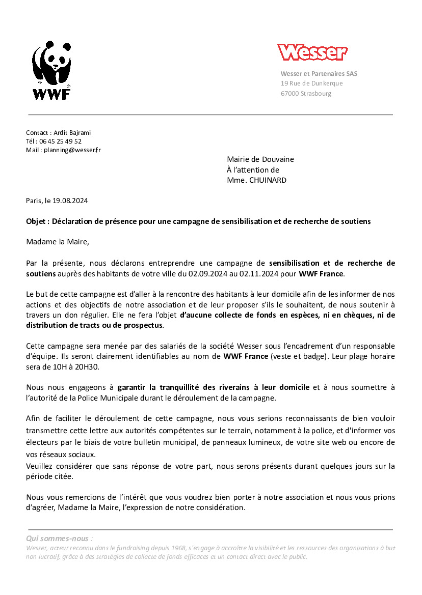 campagne de sensibilisation de WWF France