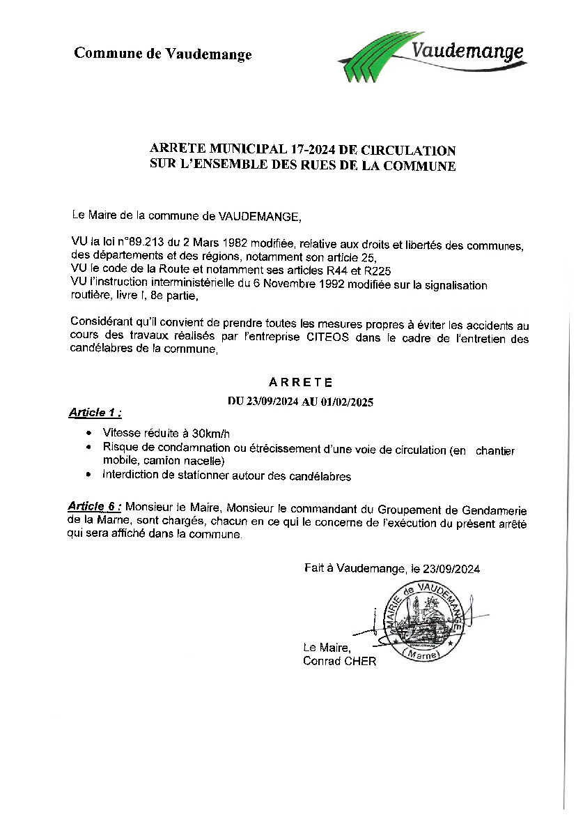 ARRETE DE CIRCULATION SUR LA COMMUNE