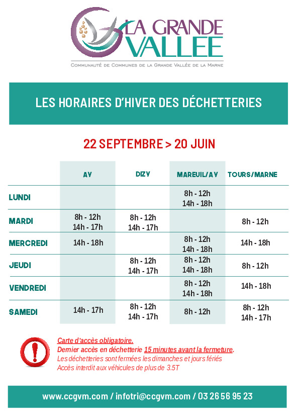 Horaires d'hiver des déchetteries