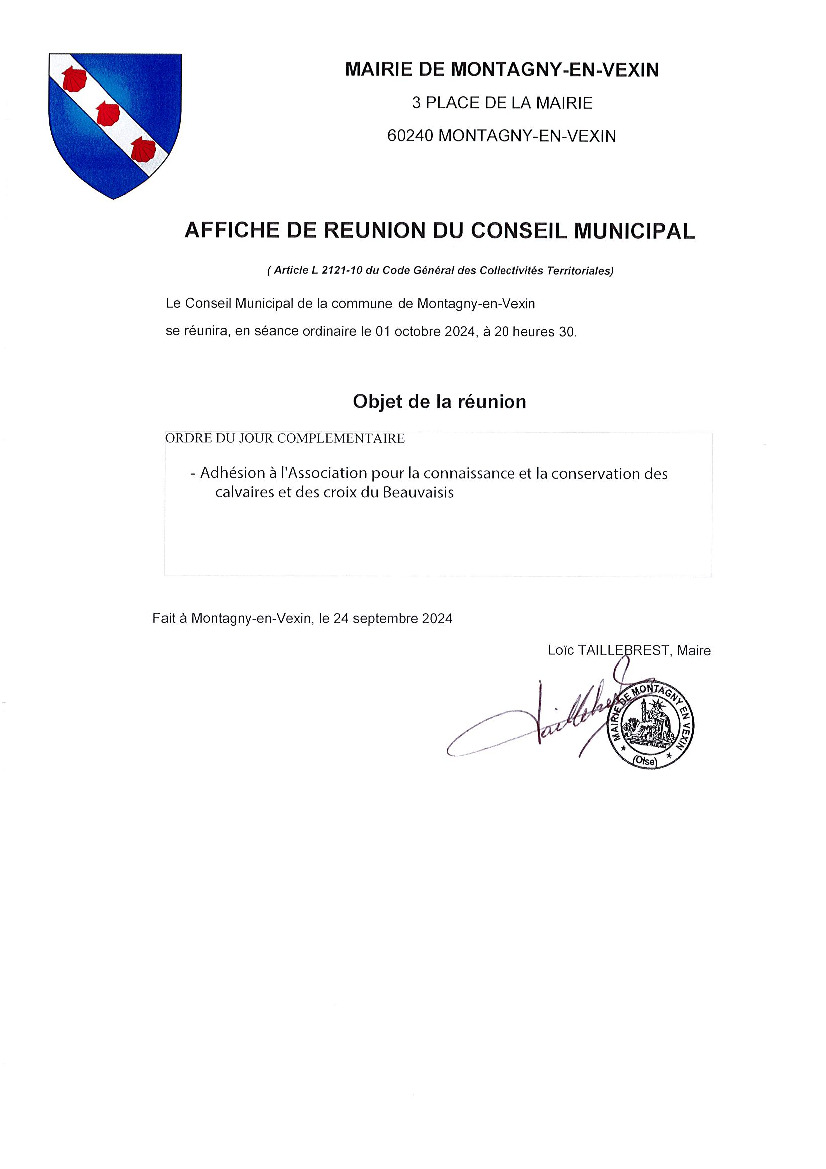 ORDRE DU JOUR COMPLEMENTAIRE REUNION CONSEIL MUNICIPA