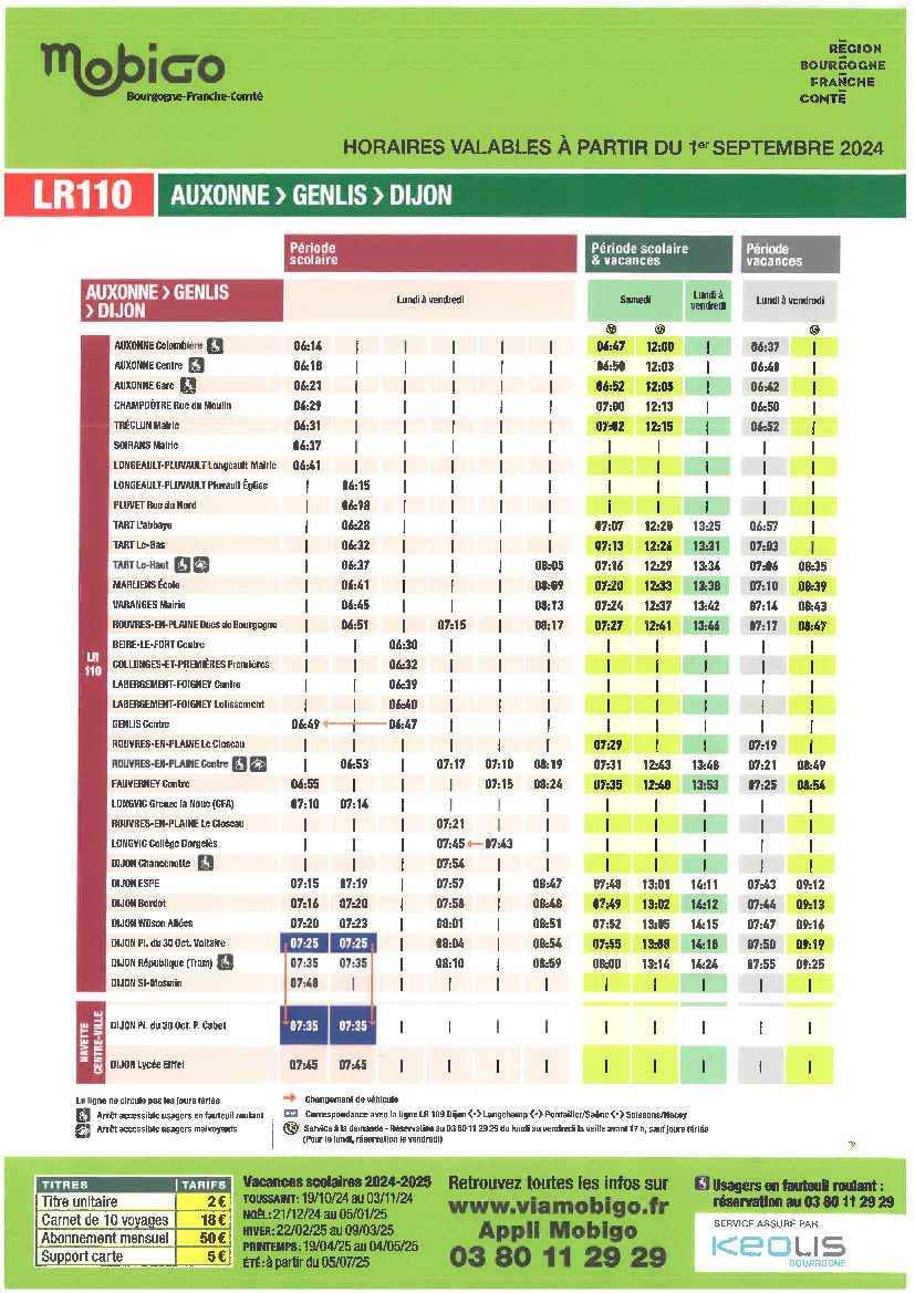 HORAIRES BUS MOBIGO LR110 (AUXONNE< >GENLIS< >DIJON)