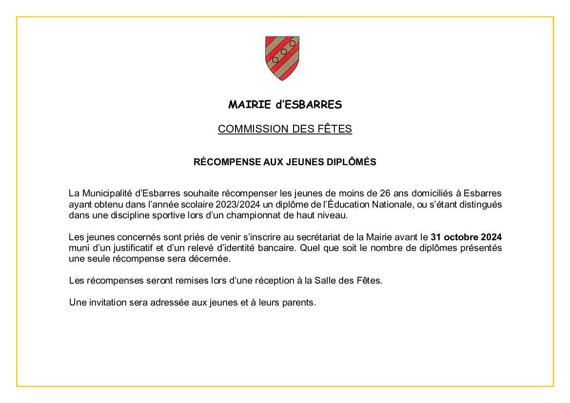 RÉCOMPENSE AUX JEUNES DIPLÔMÉS