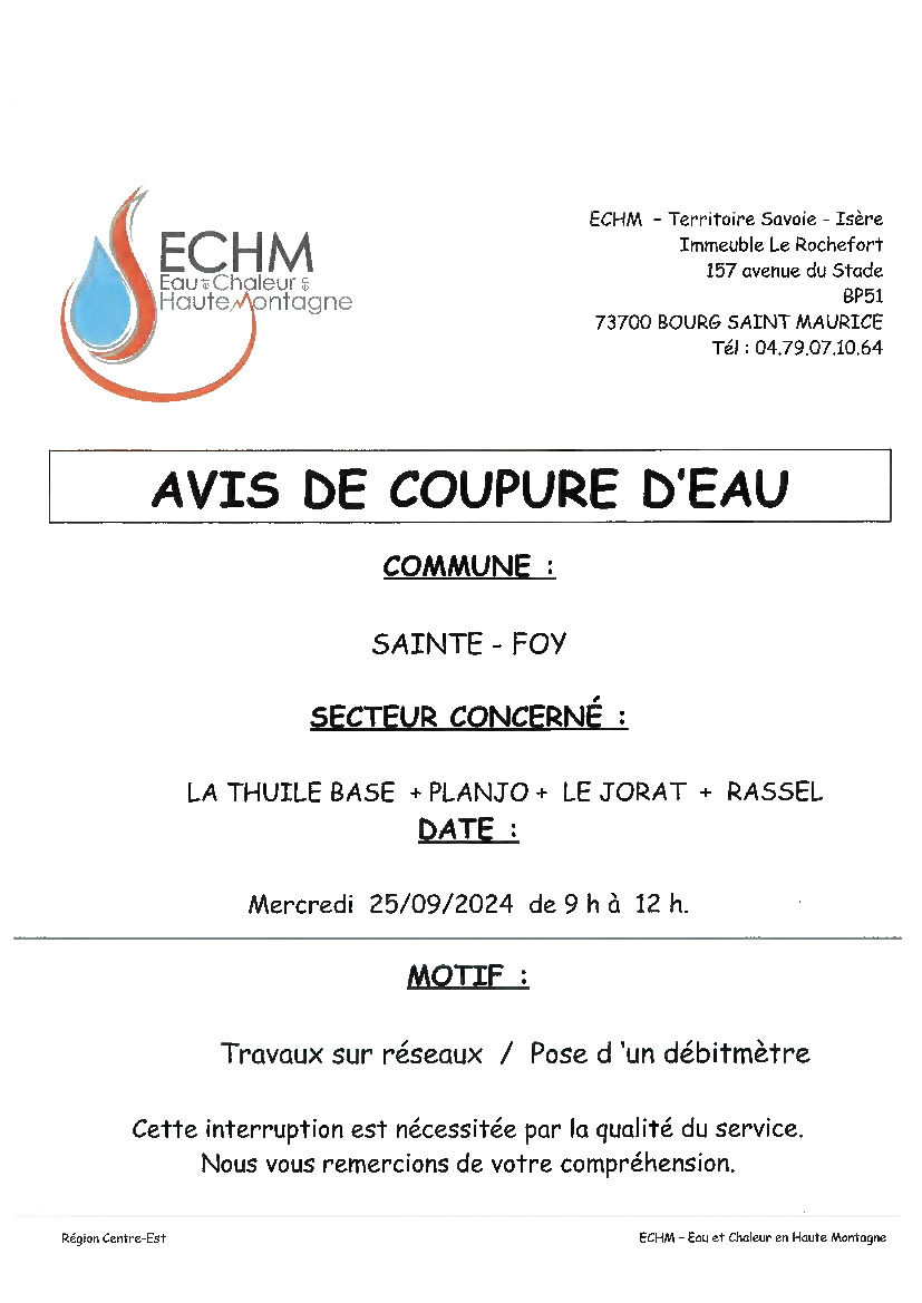 AVIS DE COUPURE D'EAU