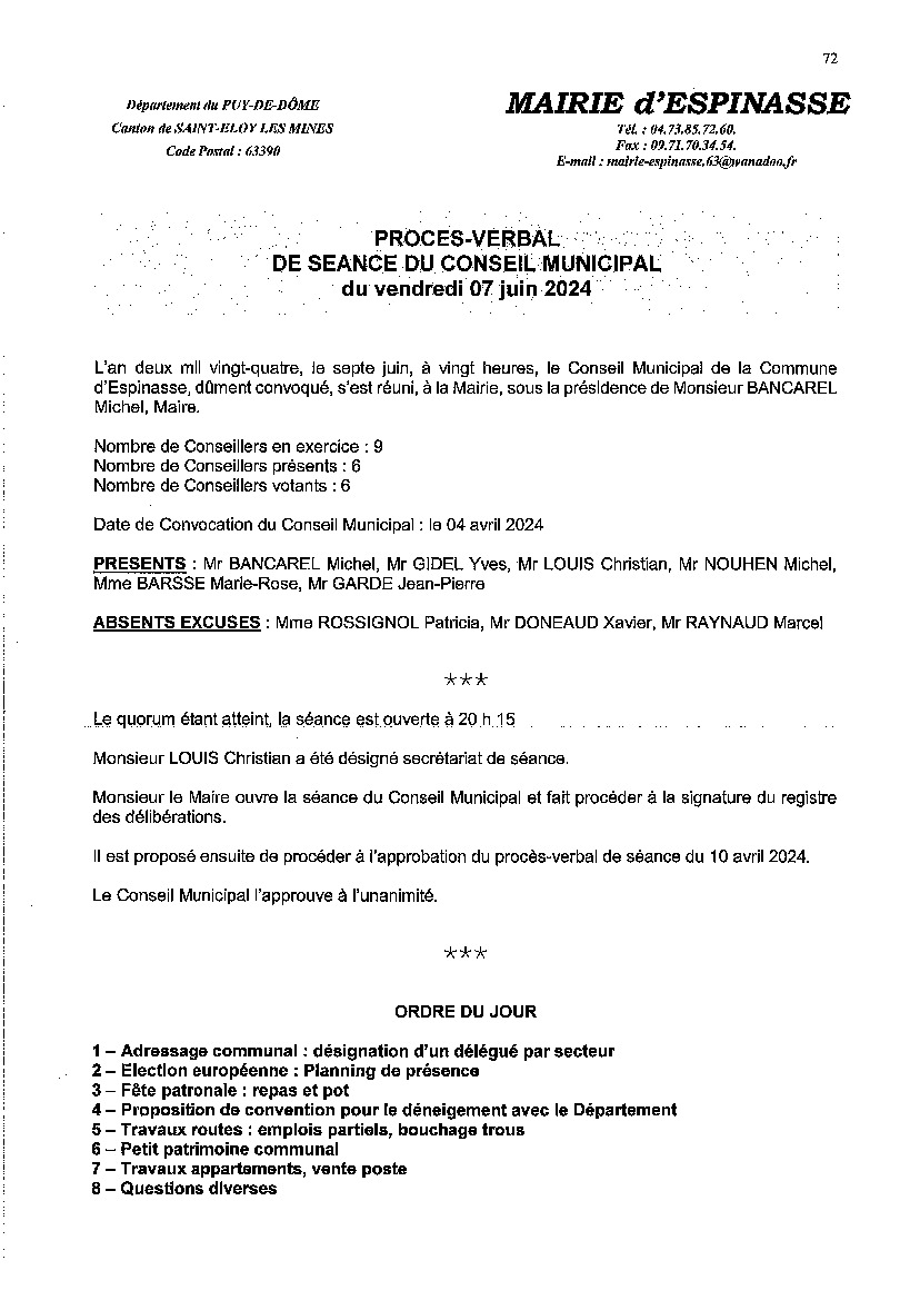 CONSEIL MUNICIPAL D'ESPINASSE