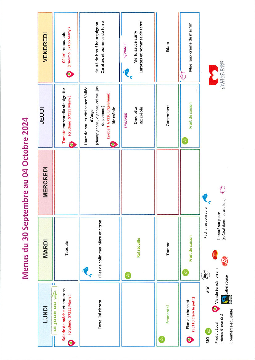 Cantine scolaire : menus d'octobre