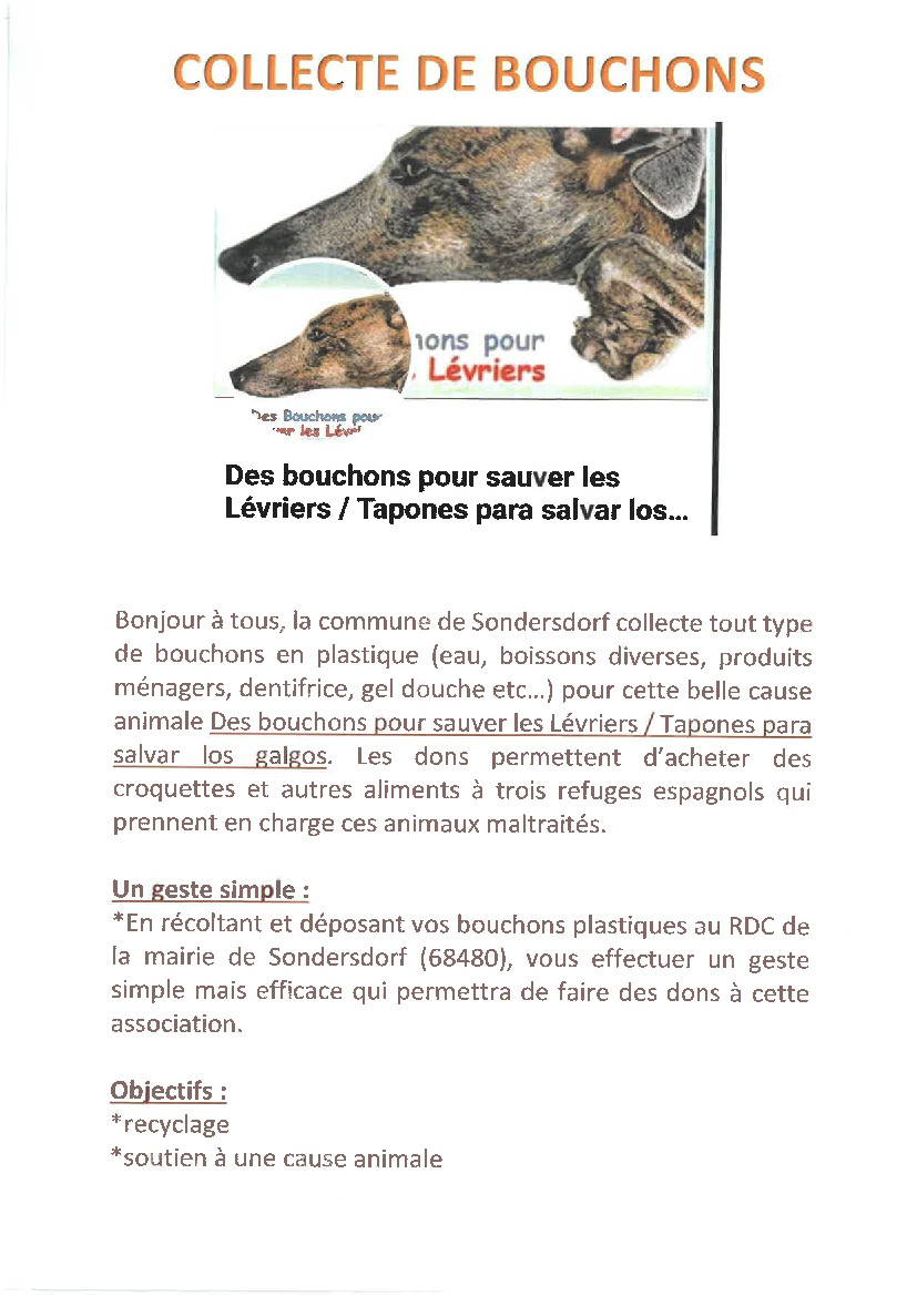 Collecte de bouchons plastique de toute sorte (voir affiche)