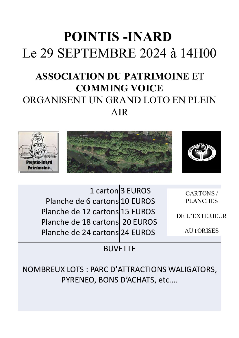 Loto en plein air association du Patrimoine et Comming Voice