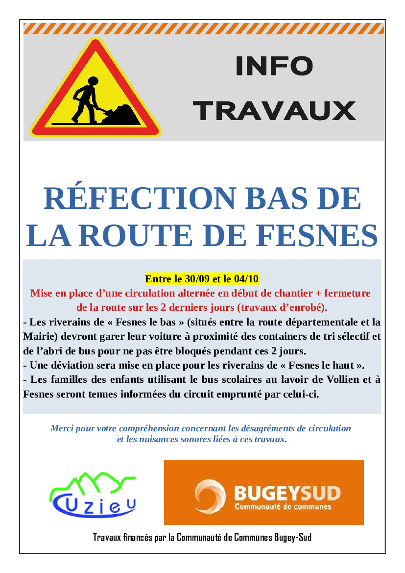 Travaux voirie Route de Fesnes reportés