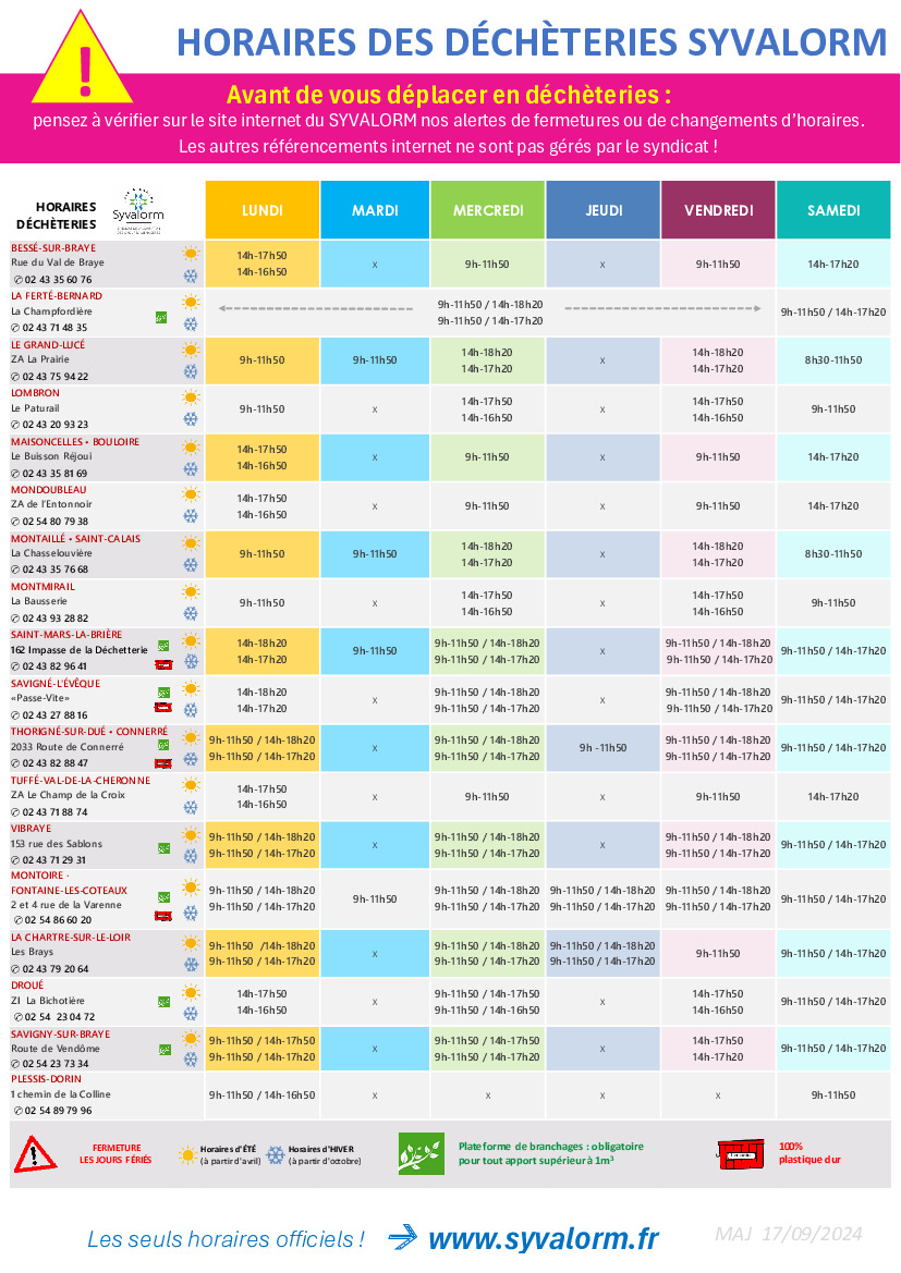 Horaires déchèterie