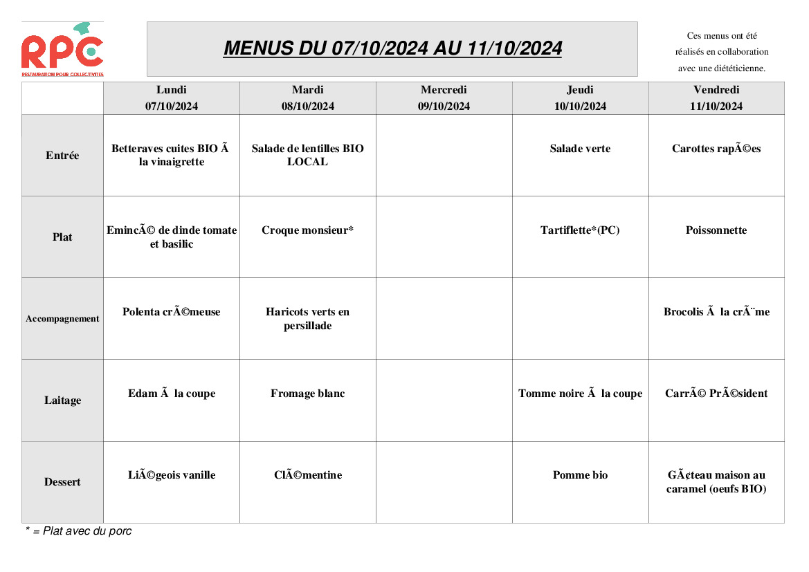 MENU CANTINE HEYRIAT DU 7 AU 11 OCTOBRE