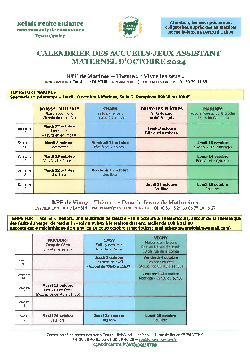 calendrier RAM octobre 2024