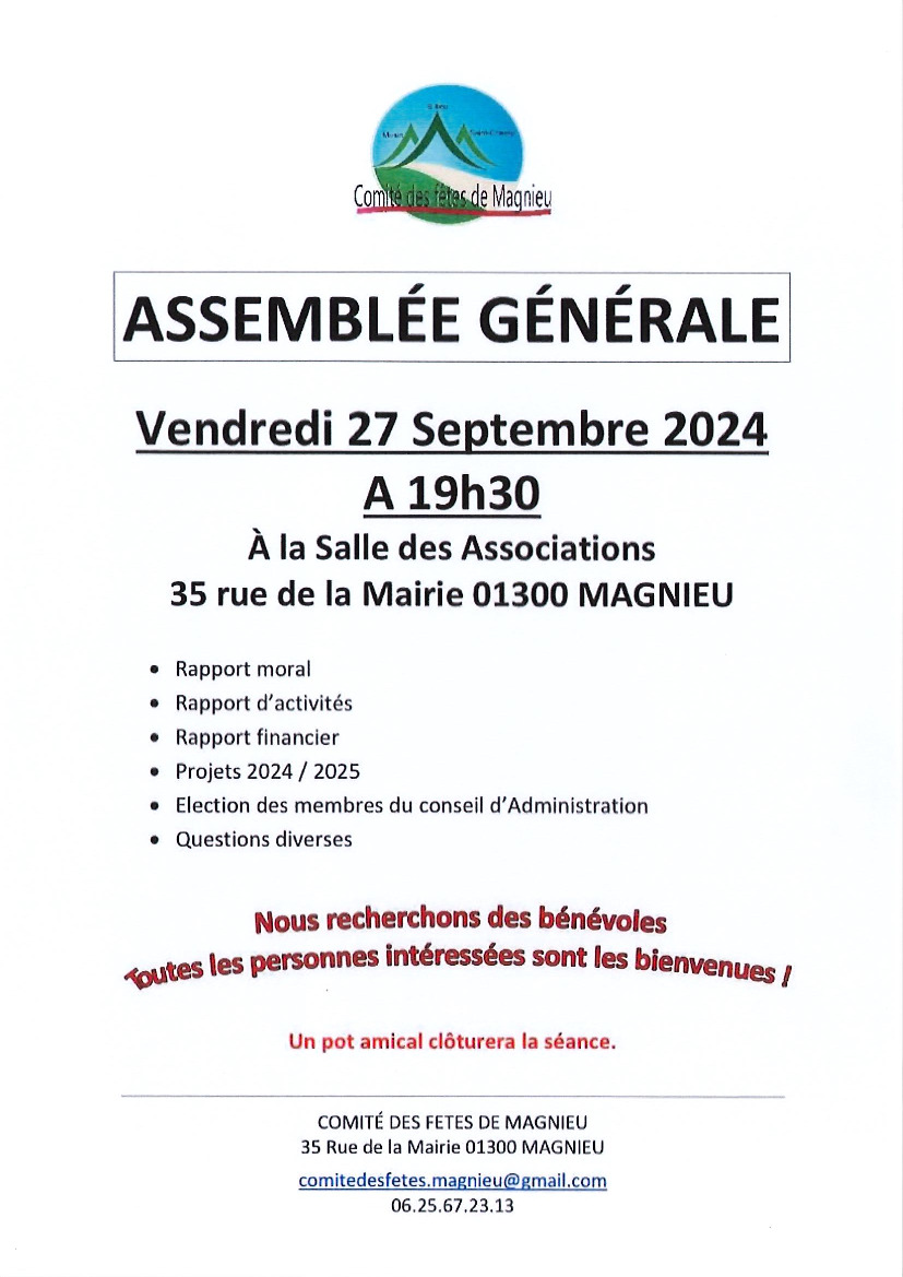 Assemblée générale du comité des fêtes 27/09/24