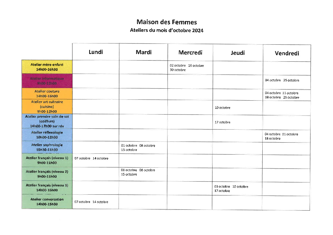 La Maison des Femmes : programme octobre