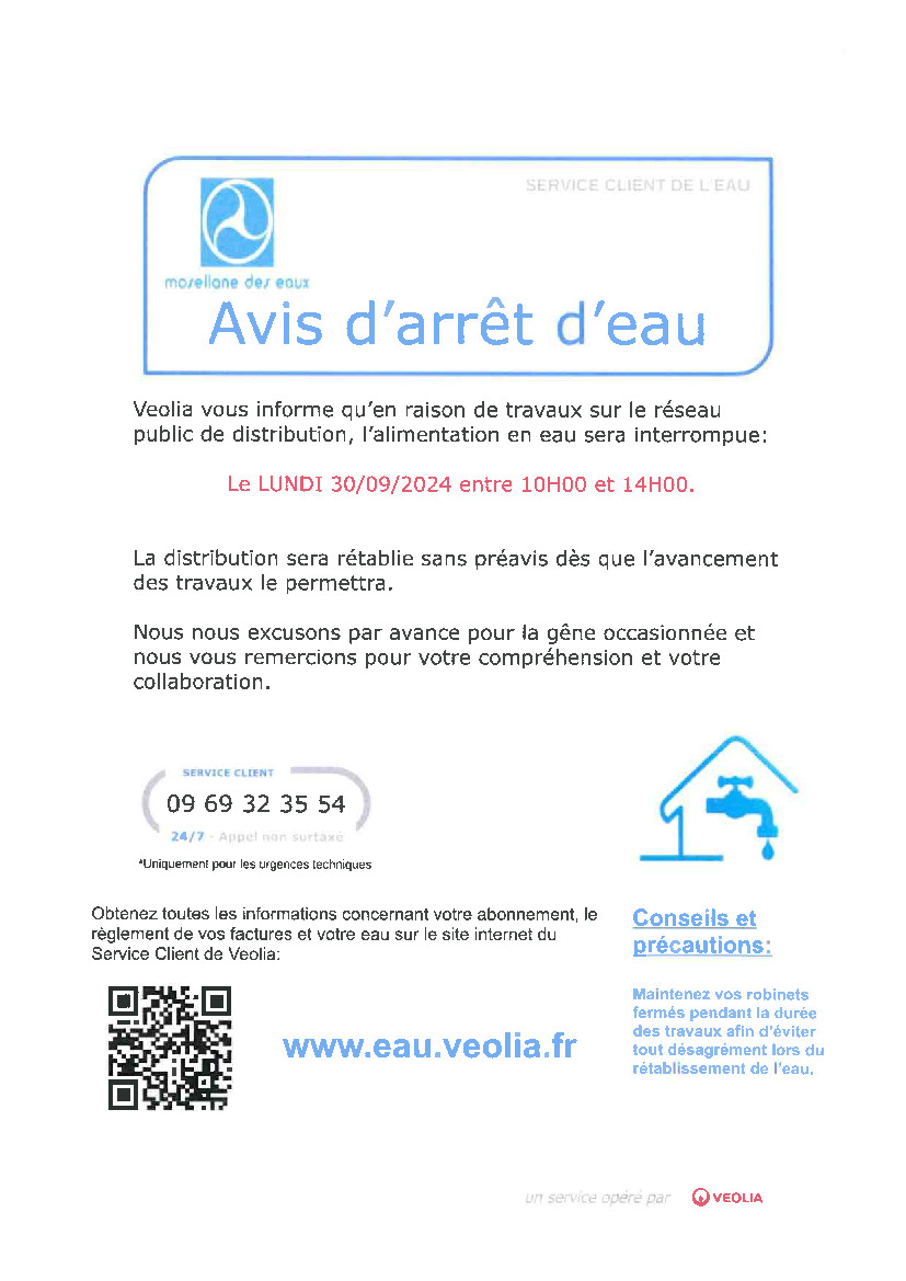 AVIS D'ARRET D'EAU