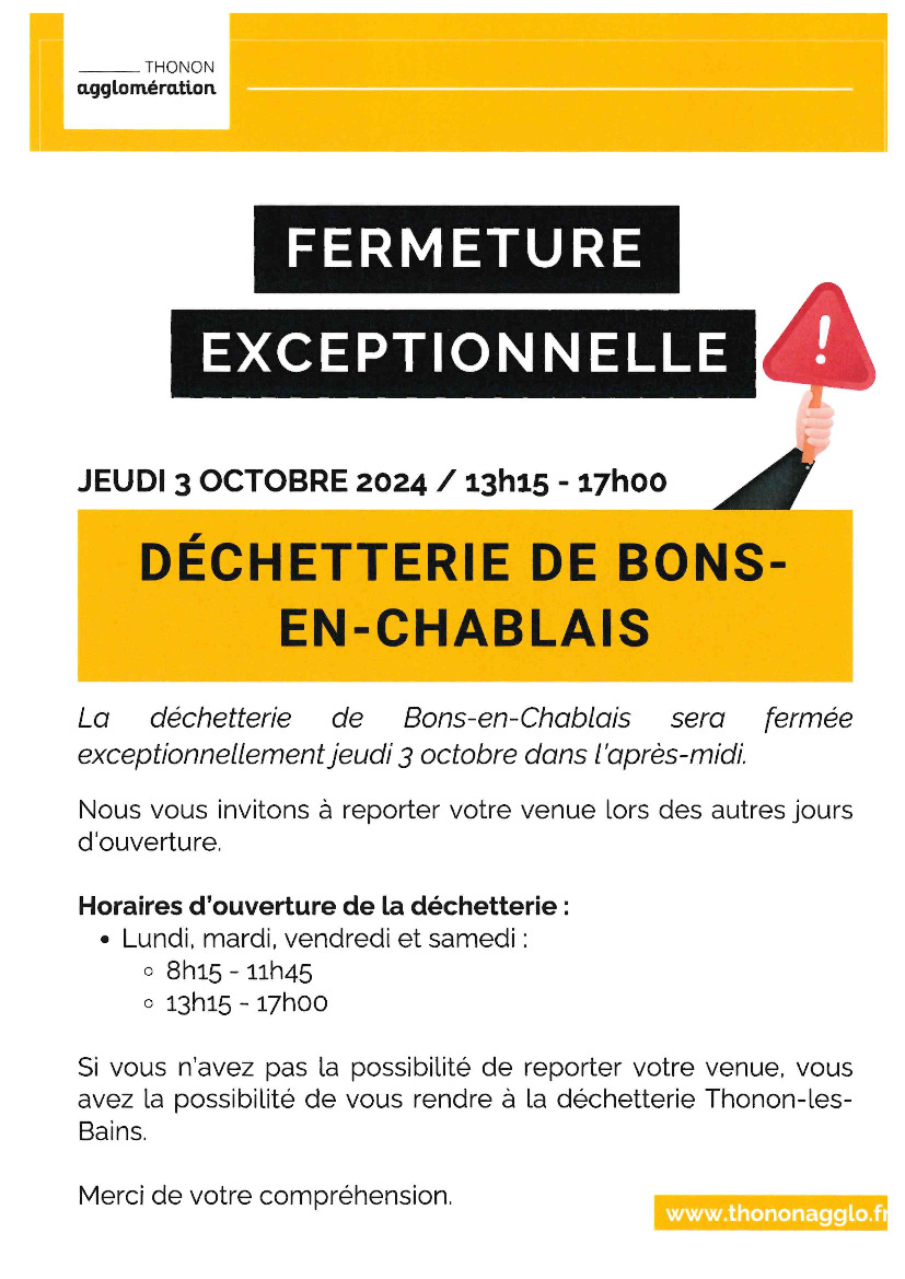 Fermeture exceptionnelle Déchetterie