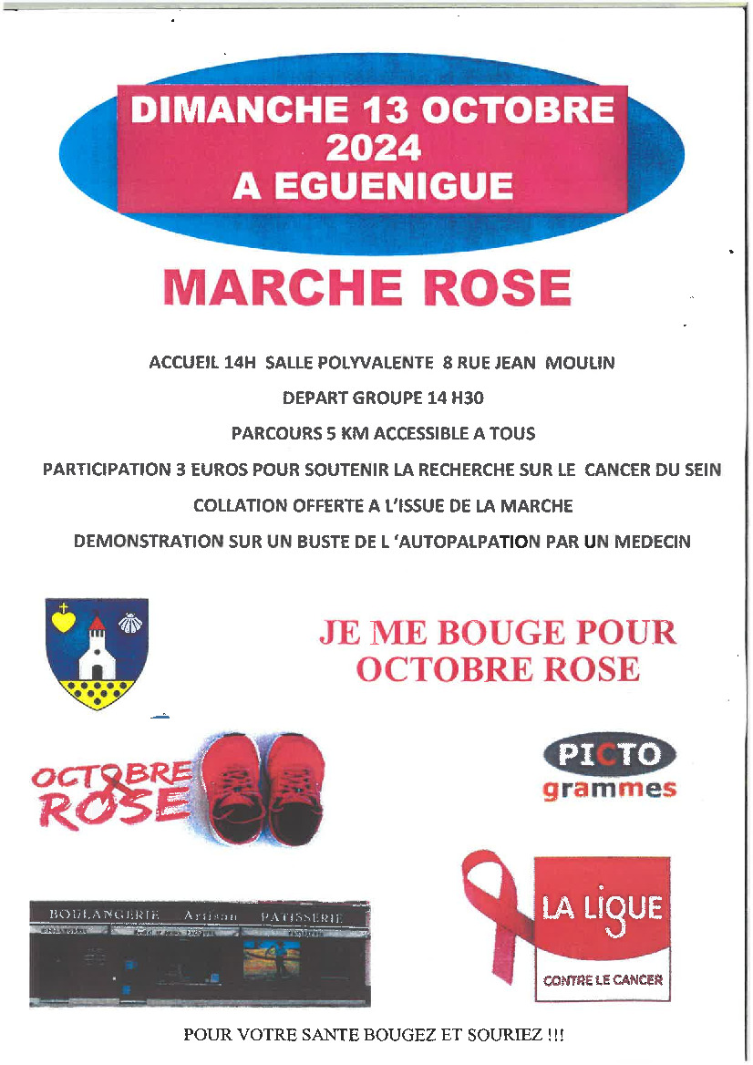 OCTOBRE ROSE ~ Marche dimanche 13 octobre 2024 à 14h