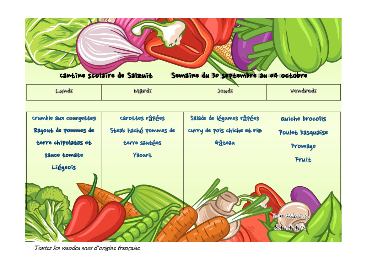 MENU CANTINE