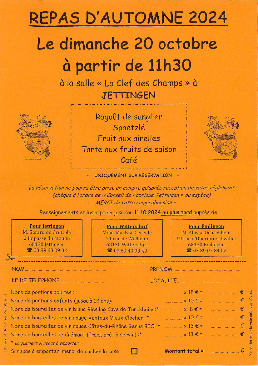 REPAS D'AUTOMNE 2024 à Jettingen