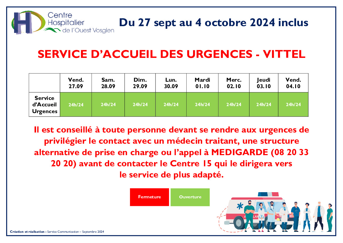 Ouverture des urgences de Vittel du 2709 au 04/10