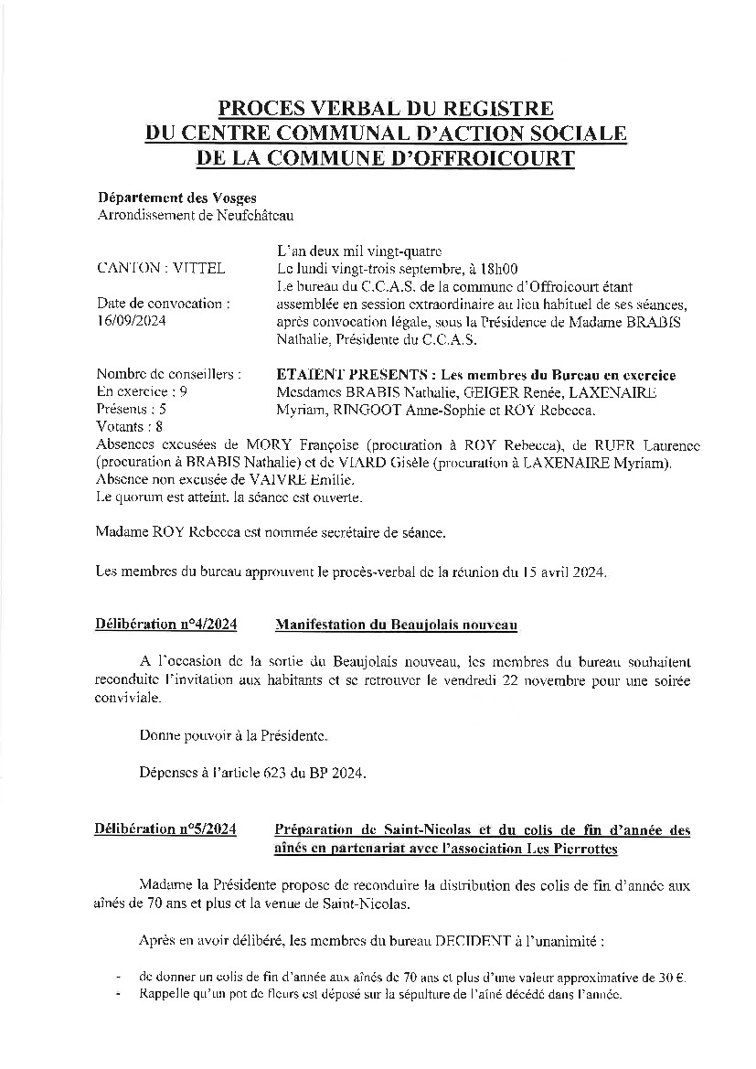 Compte-rendu de la réunion du CCAS du 23 septembre