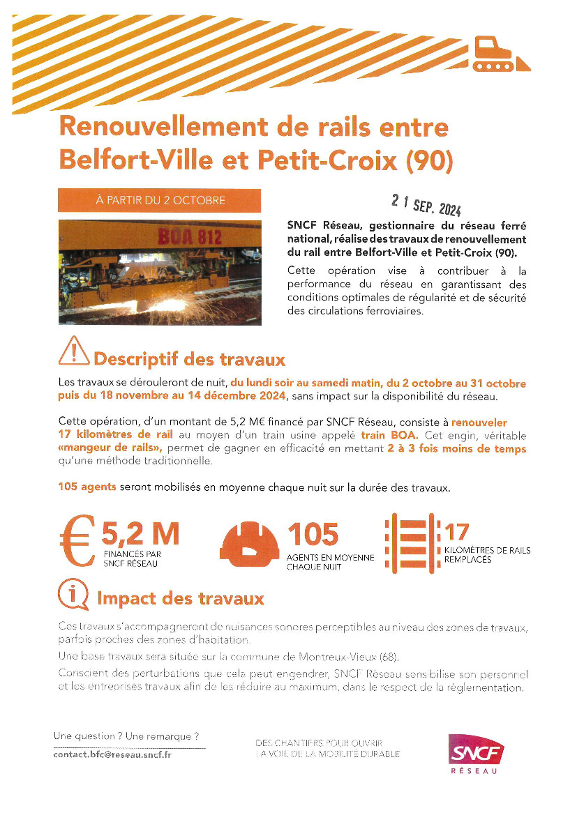 Travaux SNCF réseau Belfort-Ville et Petit-Croix