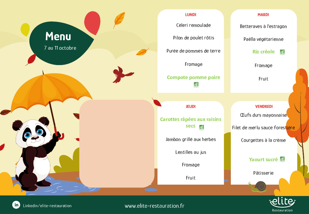 Menu cantine du 7 au 11 octobre 2024