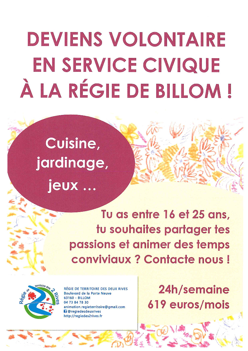 Deviens volontaire en service civique - Régie à Billom