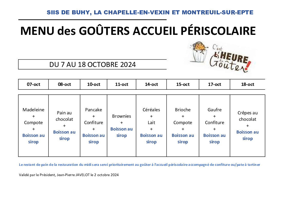 MENU DES GOÛTERS ACCUEIL PÉRISCOLAIRE