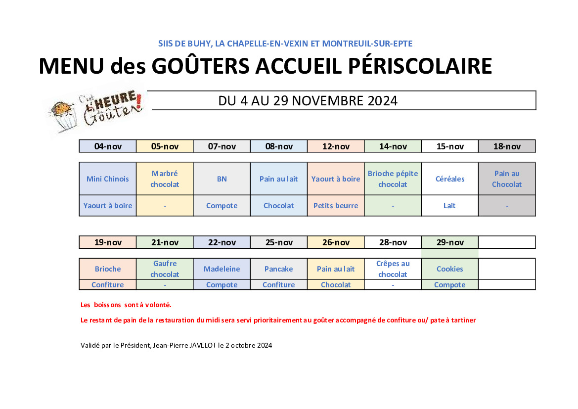 MENU DES GOÛTERS ACCUEIL PÉRISCOLAIRE