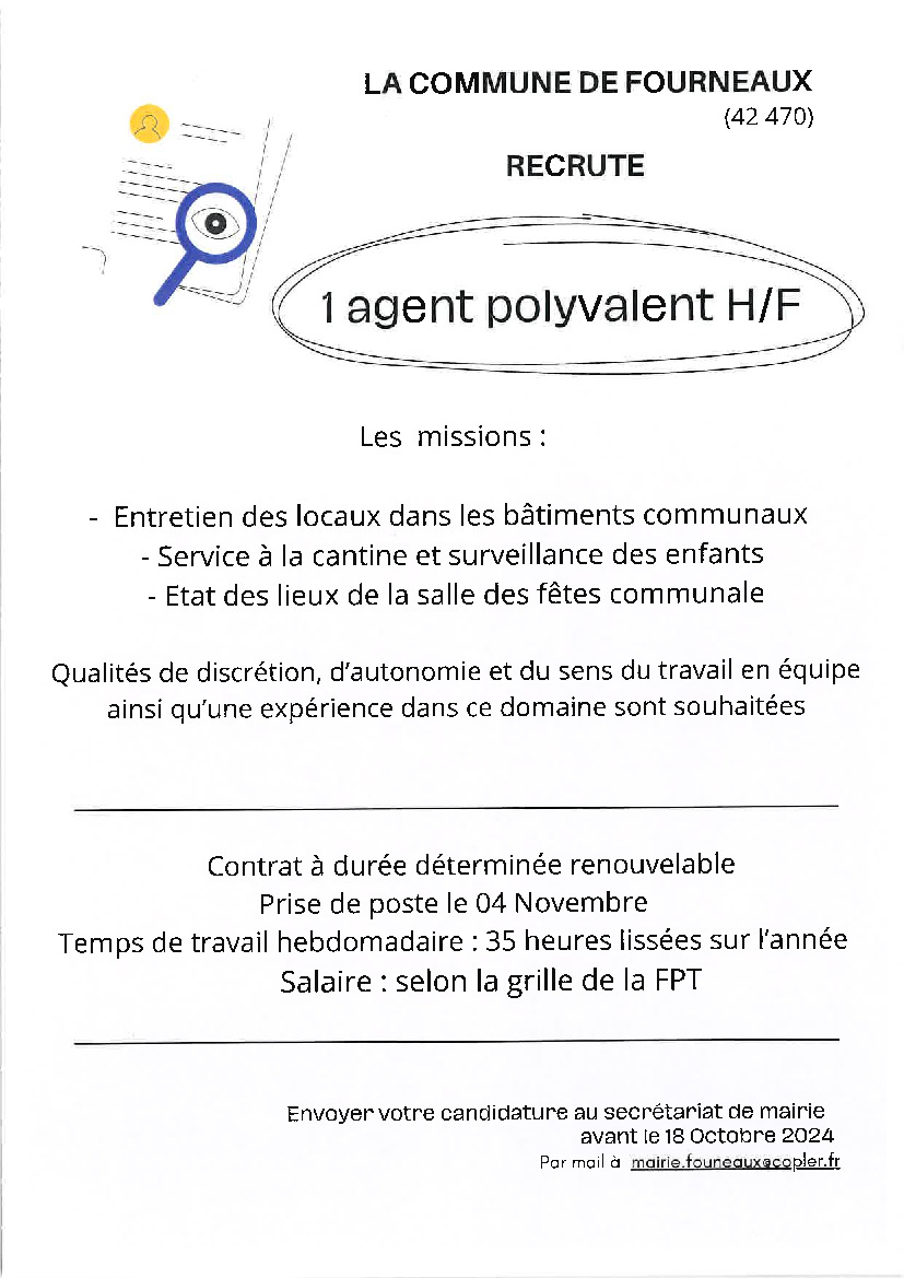 Offre d'emploi agent polyvalent mairie de FOURNEAUX