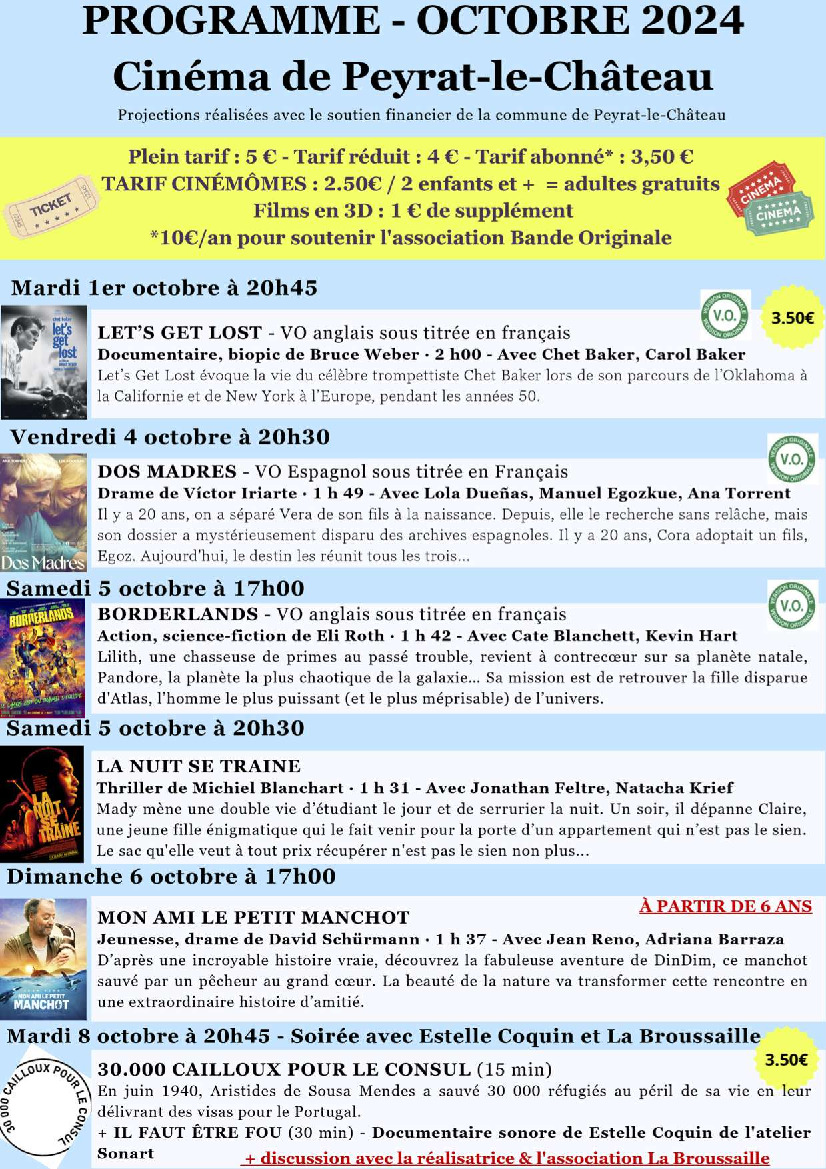 Programme cinéma Peyrat le Château