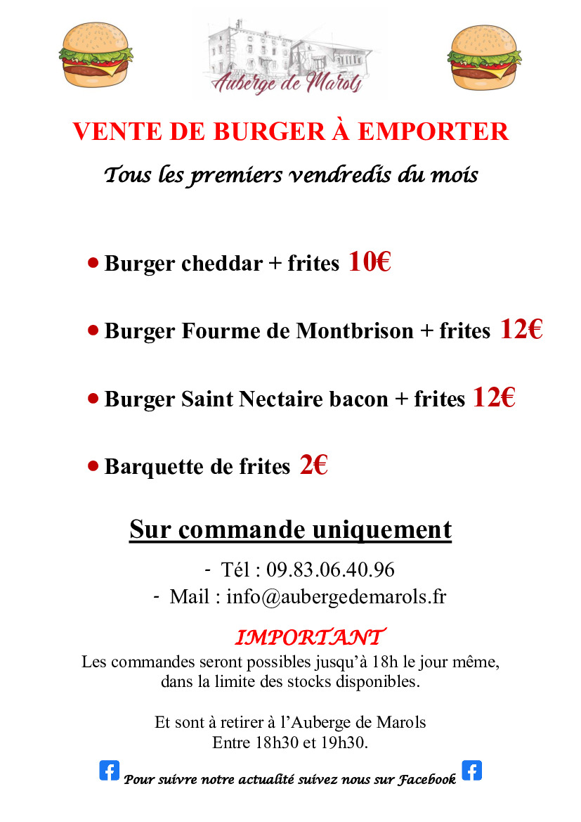 Vente de burgers à l'Auberge de Marols