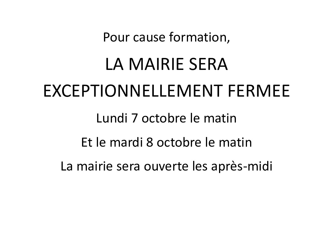 Fermeture mairie pour formation