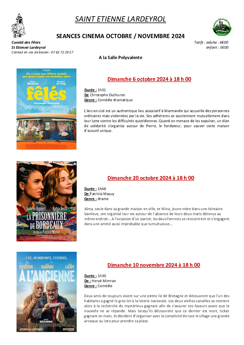 Programmation CINEMA Octobre Novembre