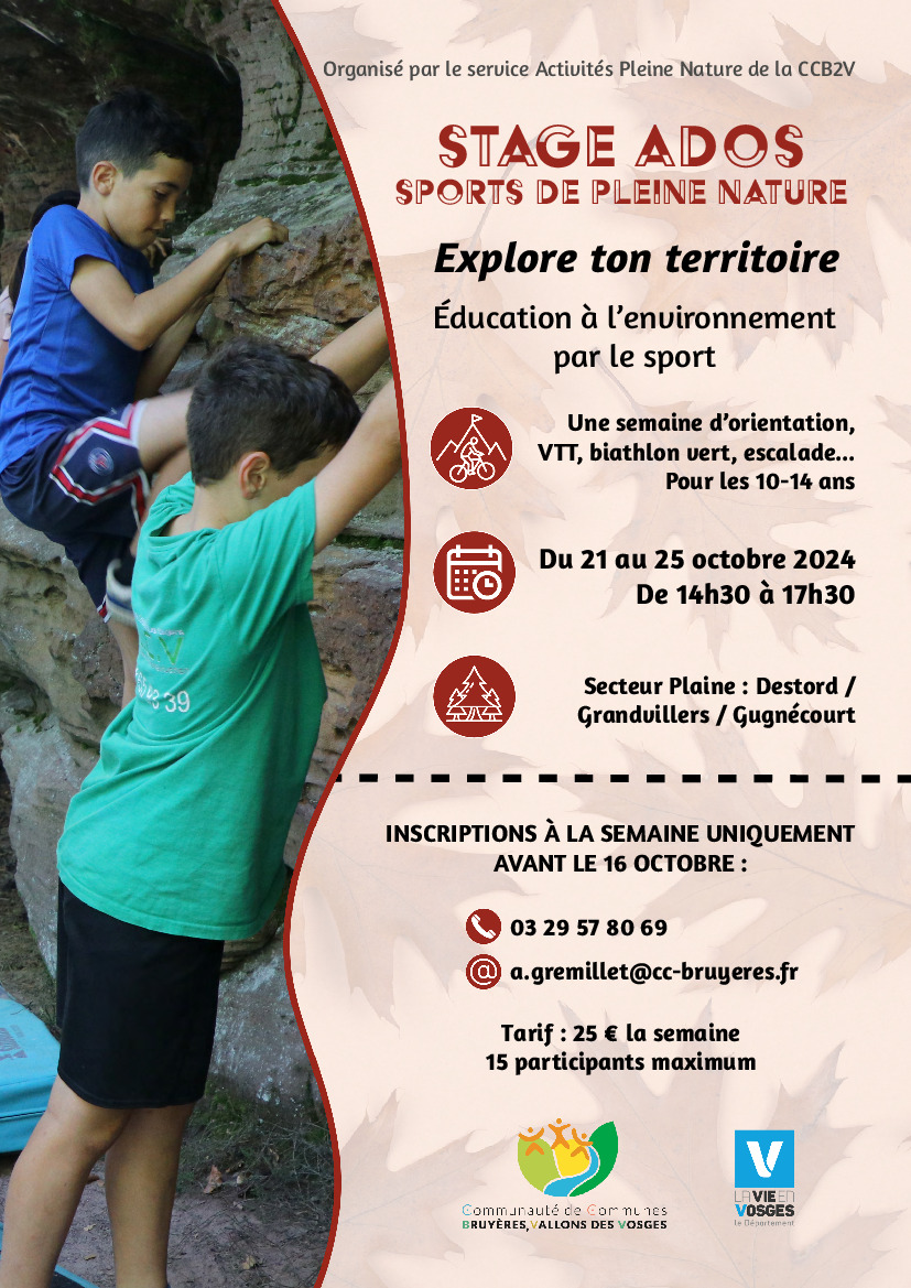 Vacances de la Toussaint : stage sports pour les ados