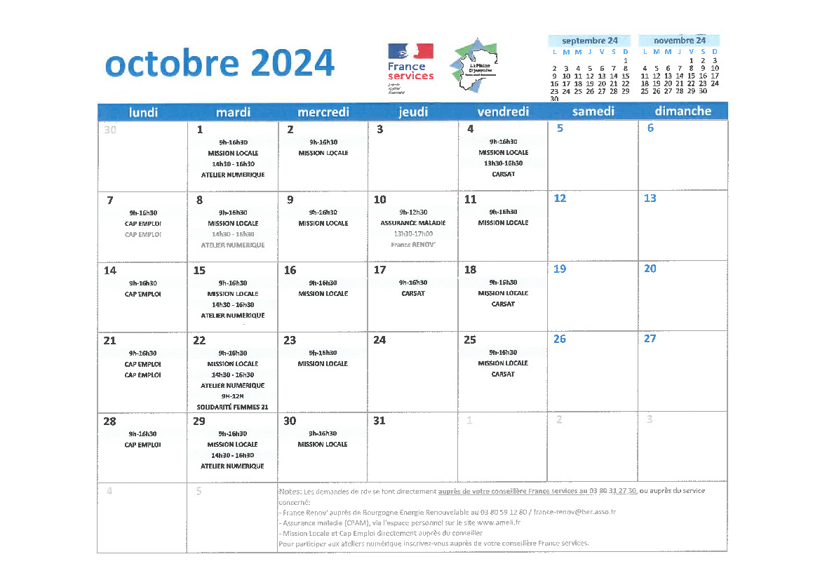 Planning permanences France Services et Point Relais Emploi