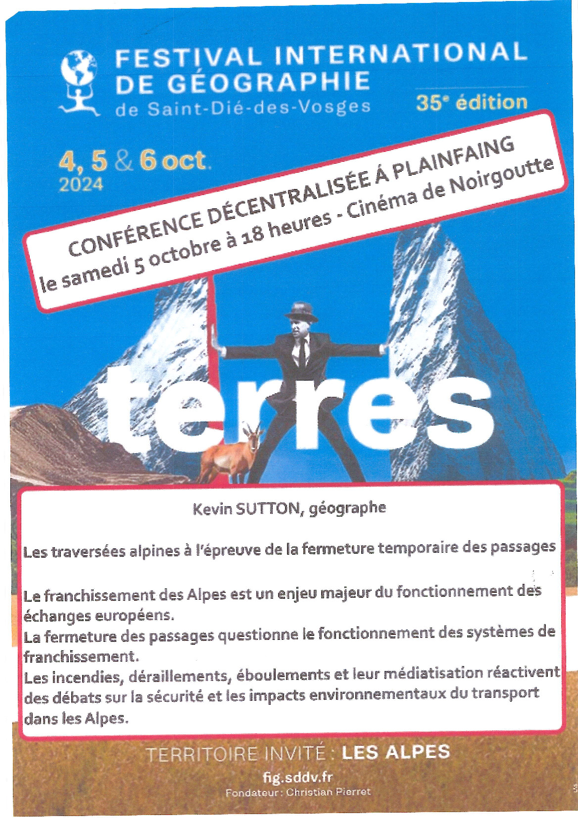 CONFÉRENCE au CINÉMA de Noirgoutte le samedi 5 octobre 2024