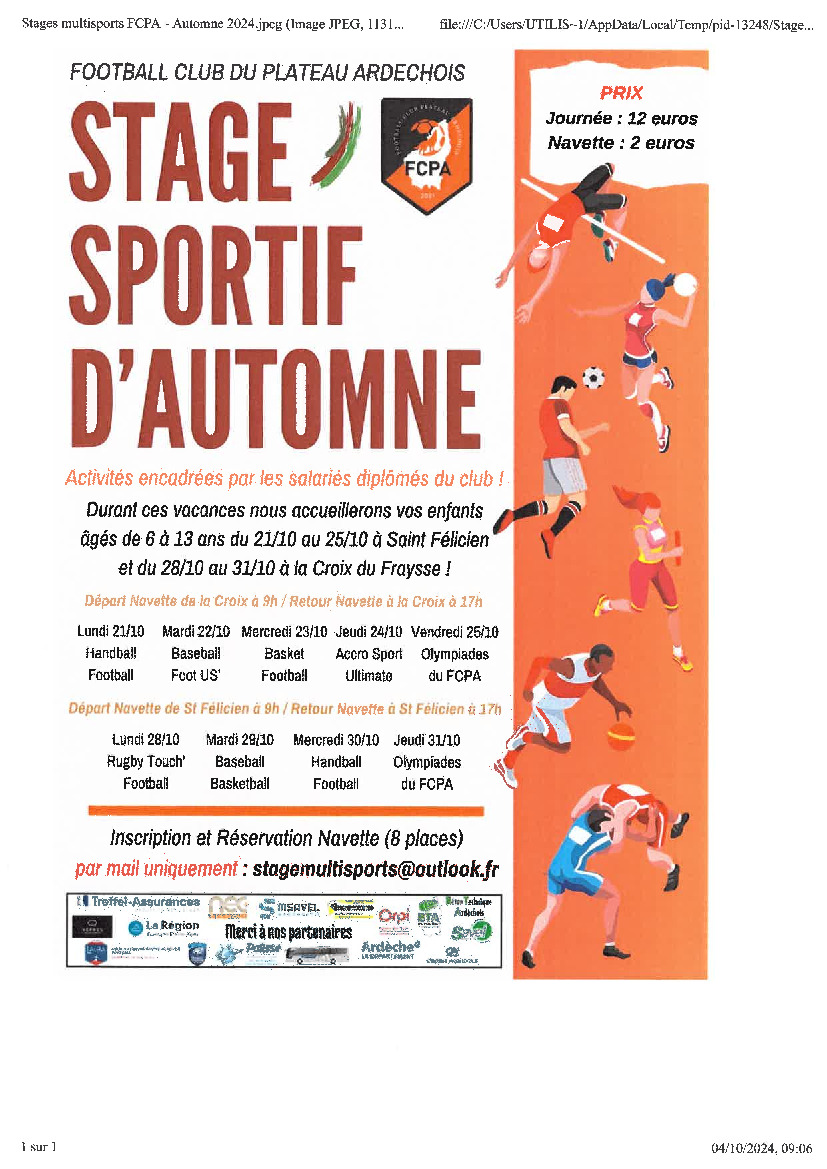 STAGE SPORTIF D'AUTOMNE