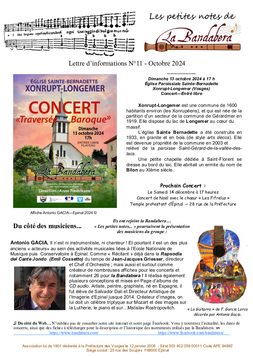 Lettre info : concert à Xonrupt