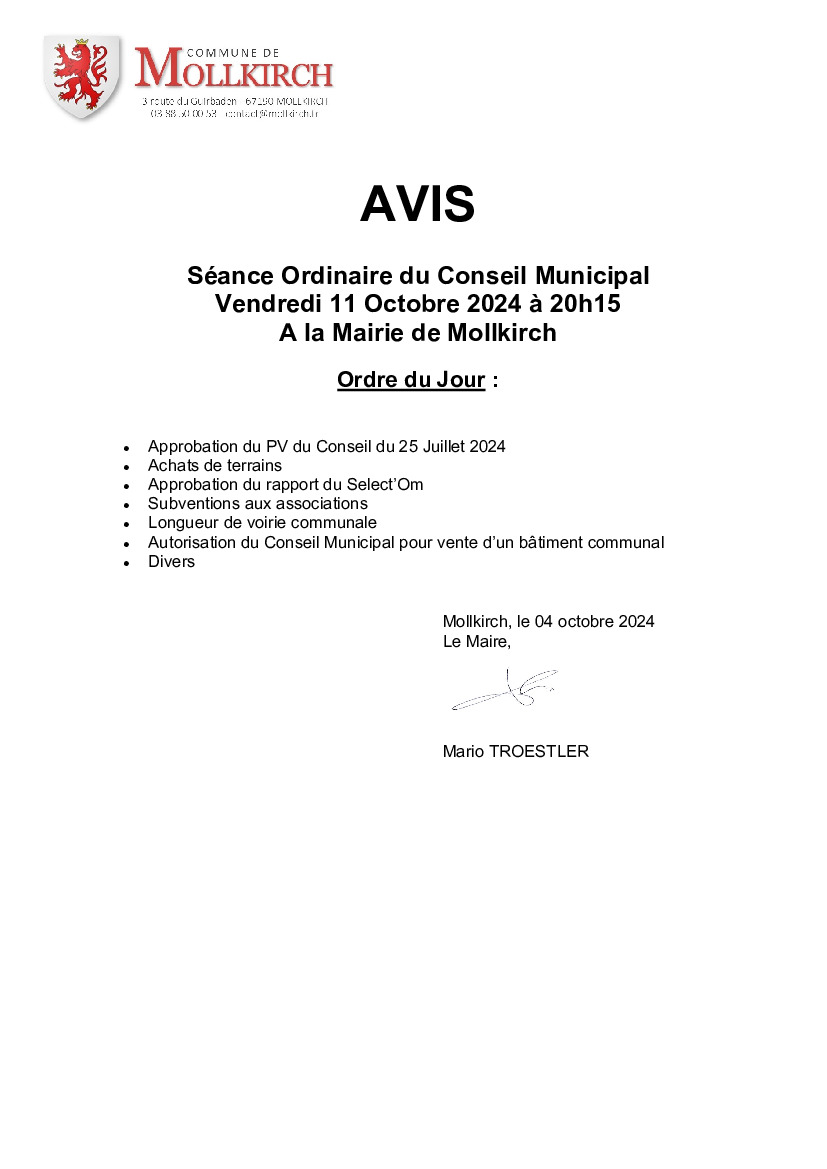 Prochain Conseil Municipal