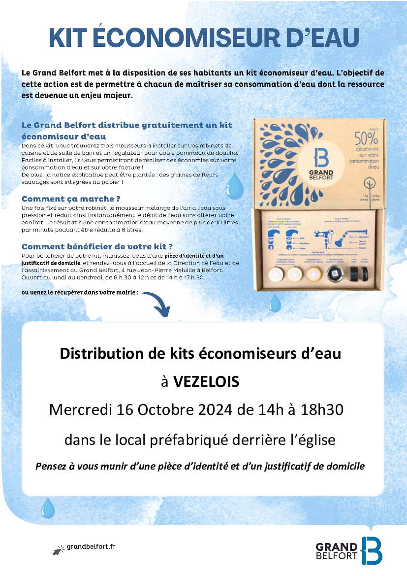 Kits économiseur d'eau :distribution à Vézelois