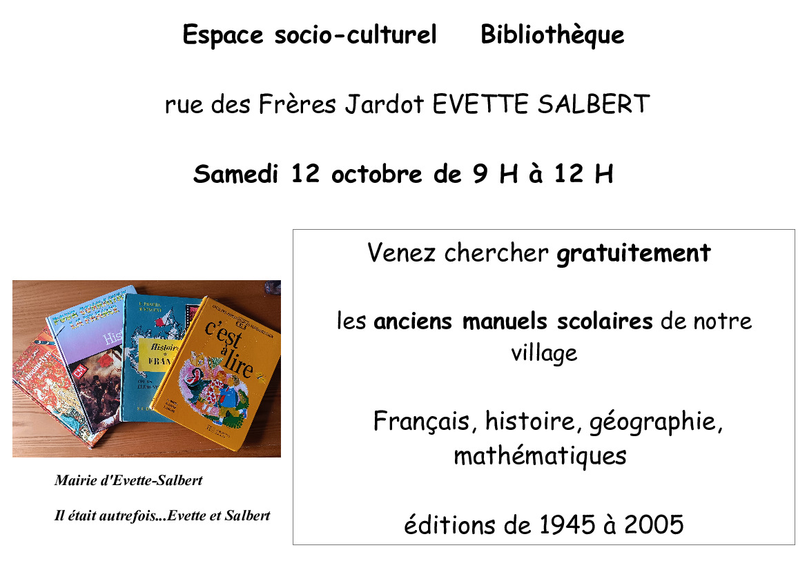 Dons d'anciens manuels scolaires le 12 octobre :