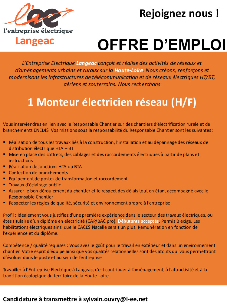 Offre emploi entreprise électrique