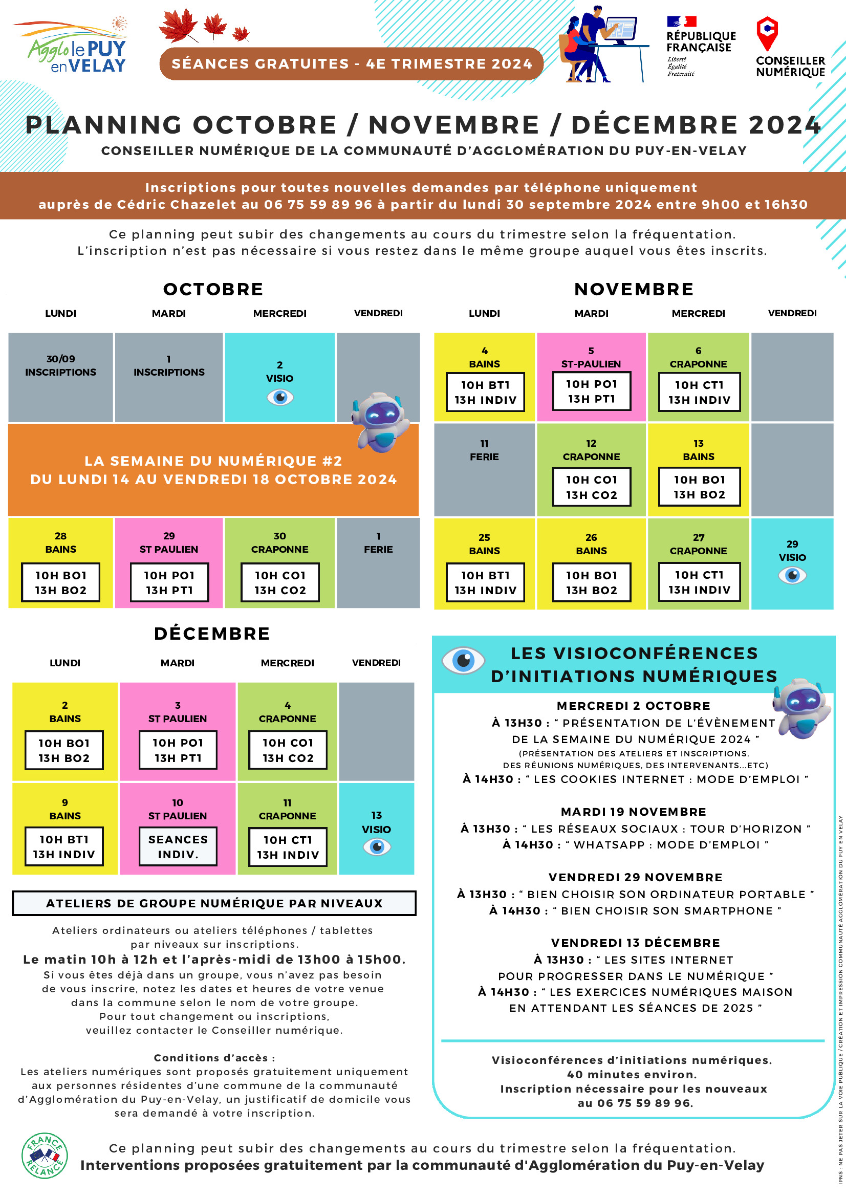 Planning de ateliers numériques - 4ème trimestre 2024