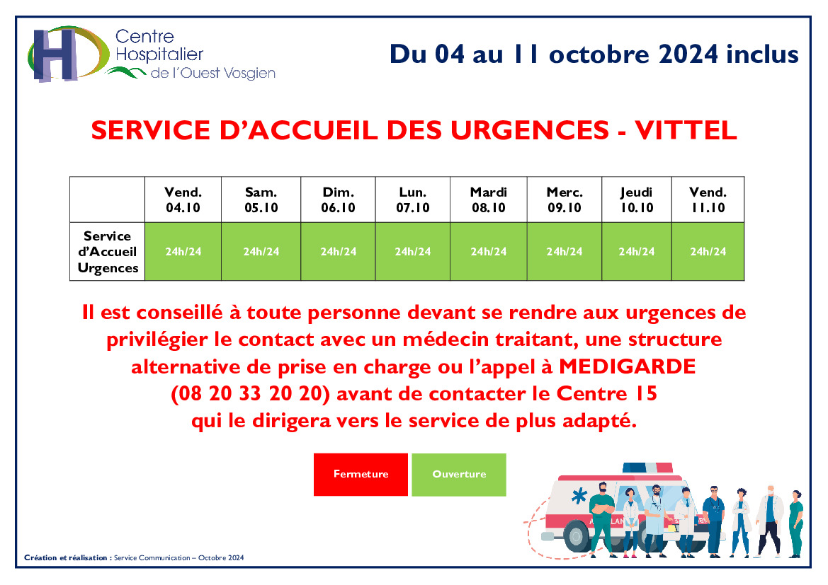 Ouverture des urgences de Vittel du 04 au 11 octobre