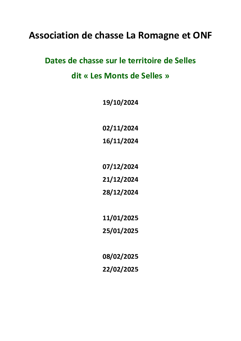 Dates de chasse 2024/2025 sur les 