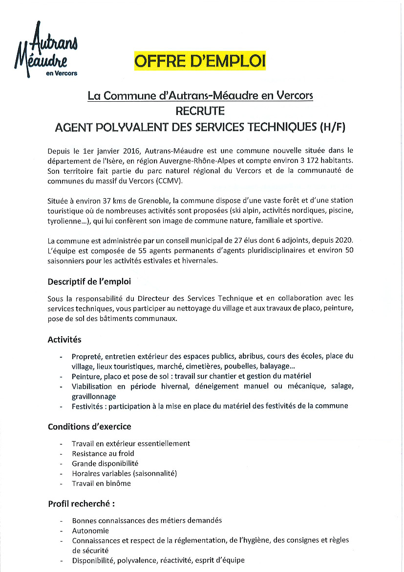 OFFRE D'EMPLOI