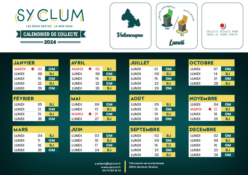 SYCLUM - calendrier des collectes