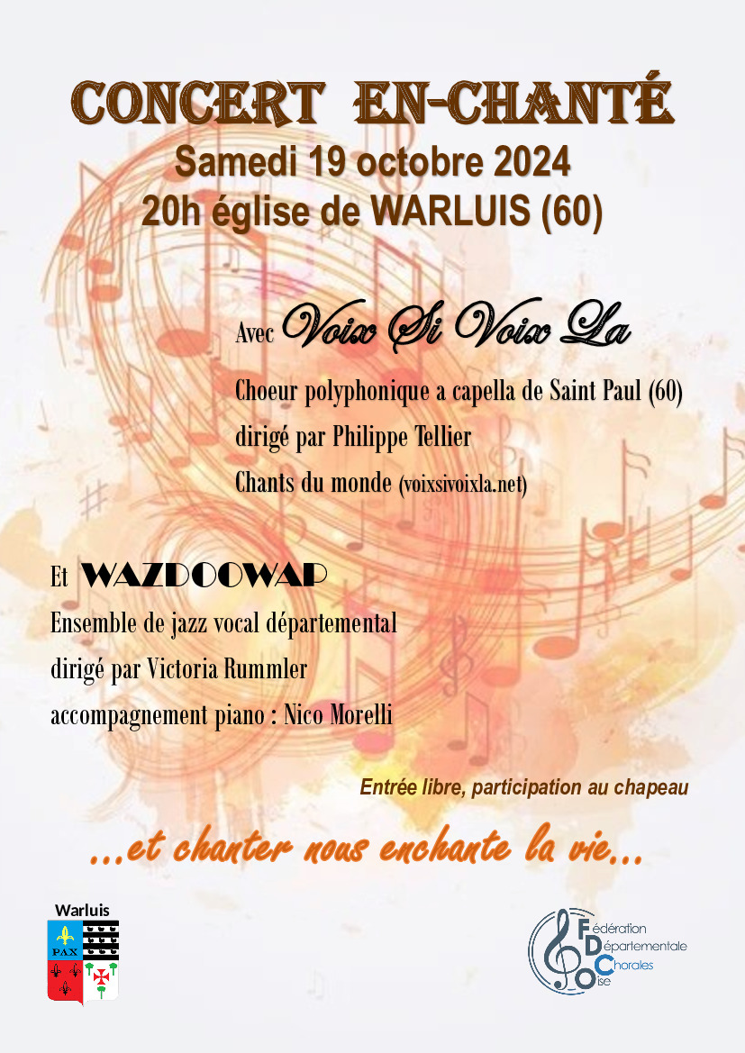 CONCERT EN-CHANTÉ LE 19 OCTOBRE A 20H A L'EGLISE DE WARLUIS