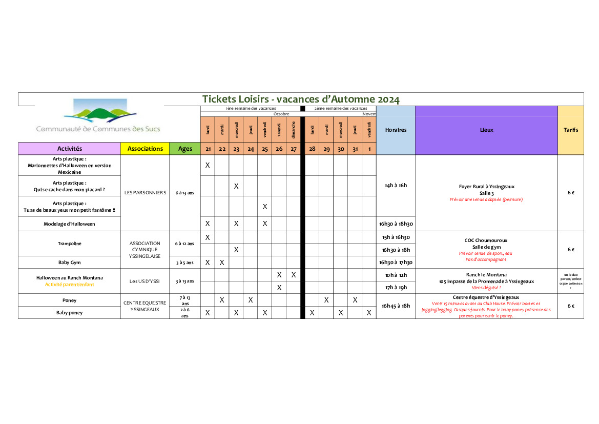 [CCDS : PROGRAMME TICKETS LOISIRS DES VACANCES D'AUTOMNE]